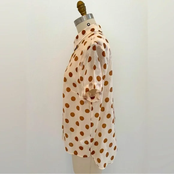 CAbi Classic Collared S/S Shirt Sheer Cream Rust Polka Dots Button Front M - Picture 3 of 8